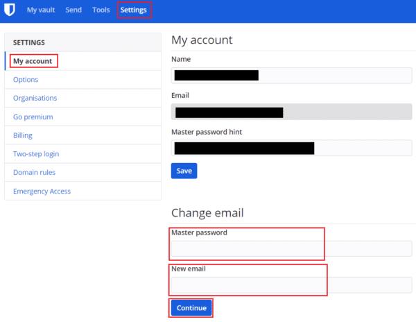 Bitwarden: как изменить адрес электронной почты