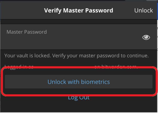 Bitwarden: de browserextensie ontgrendelen met een pincode of biometrie