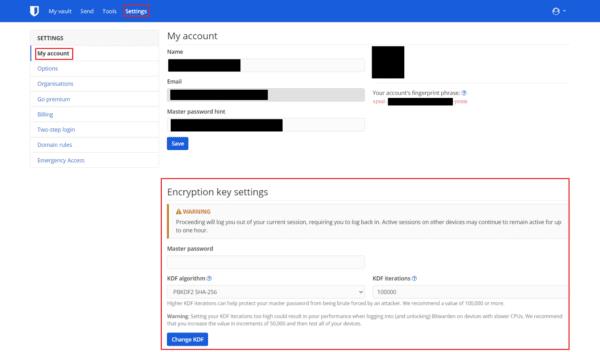 Bitwarden：暗号化キー設定を更新する方法