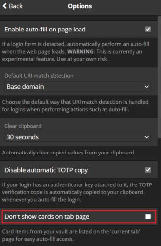 Bitwarden: Cách ẩn Chi tiết thẻ thanh toán khỏi Trang tab mặc định