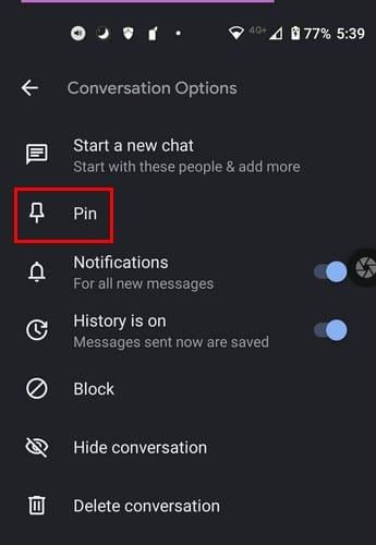 Cách ghim và bỏ ghim các cuộc trò chuyện trên Google Trò chuyện của bạn