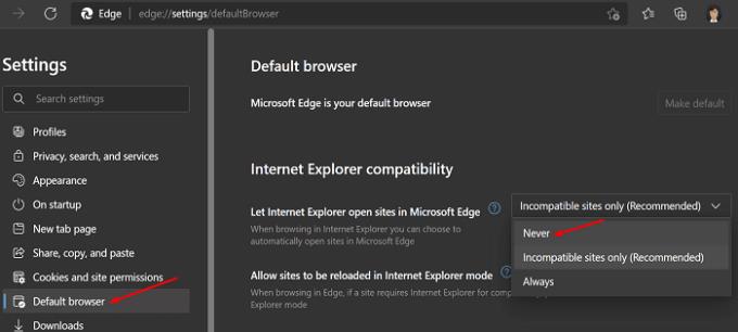 Arresta i reindirizzamenti di Internet Explorer a Microsoft Edge