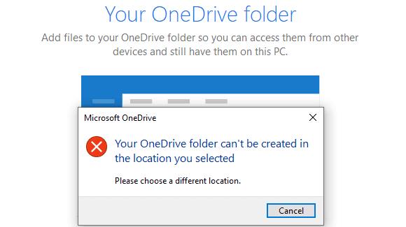 Khắc phục: Không thể tạo thư mục OneDrive ở vị trí đã chọn