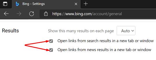 Edge: Mở liên kết từ kết quả tìm kiếm trong tab mới