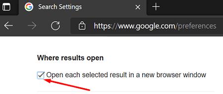 Edge: Mở liên kết từ kết quả tìm kiếm trong tab mới