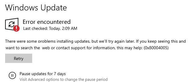 Hoe Windows 10 Update Error 0x80004005 op te lossen?