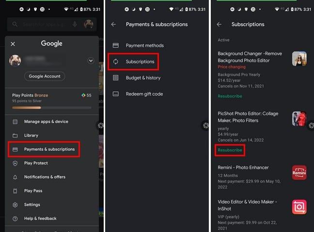 Google Play：アプリを再購読する方法