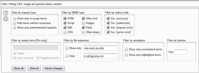 Come filtrare la cronologia HTTP in Burp Suite