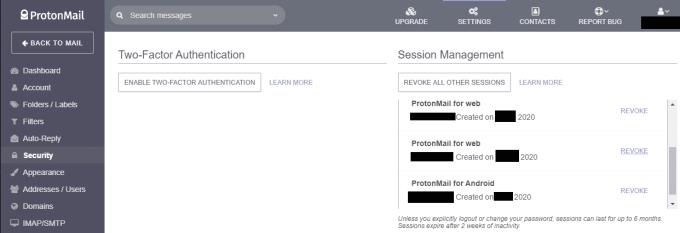 Protonmail : Comment révoquer les anciennes sessions