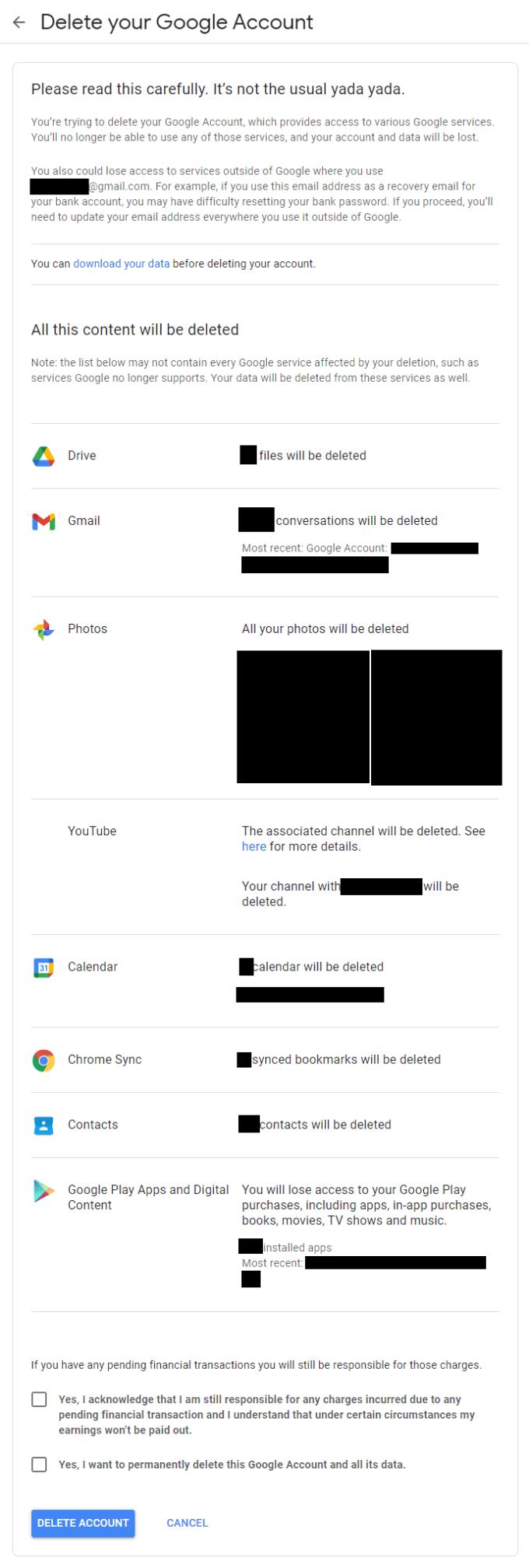 Google：Googleアカウントを削除する方法