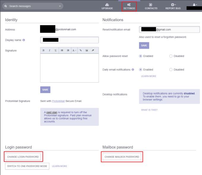 ProtonMail：ログインとメールボックスのパスワードを変更する方法