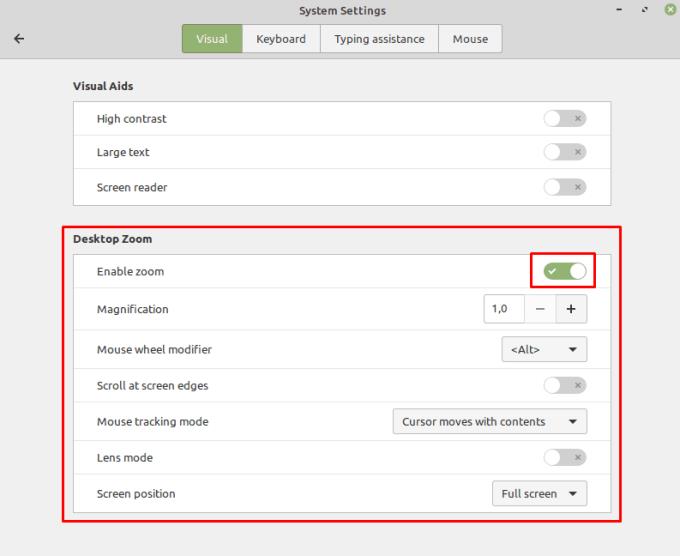Linux Mint: functies voor visuele toegankelijkheid inschakelen