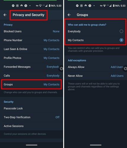 Telegram : Comment empêcher les autres de vous ajouter à des groupes