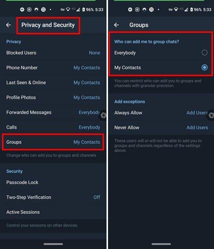 Telegram: come impedire ad altri di aggiungerti ai gruppi