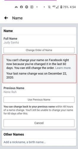 Facebook：名前を変更する方法