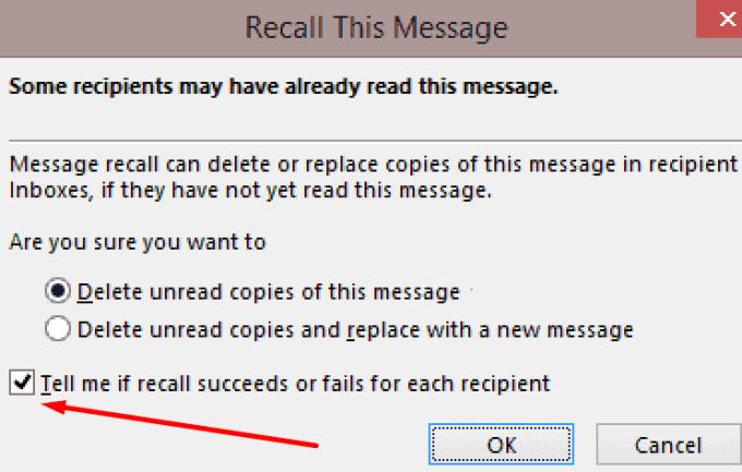 Skąd mam wiedzieć, czy mój e-mail został przywołany w programie Outlook?