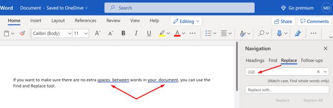 Microsoft Word：単語間の余分なスペースを削除する