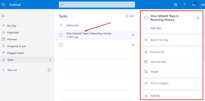 Outlook-e-mails omzetten in taken Task