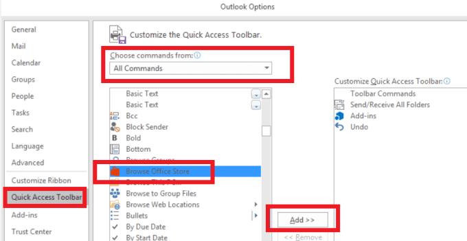 Risoluzione dei problemi del pulsante Outlook Store non visualizzato