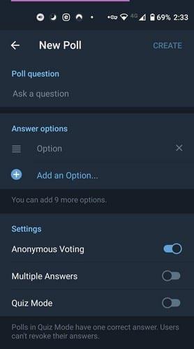 Telegram: een poll-vraag maken