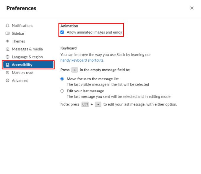 Slack: geanimeerde afbeeldingen en emoji uitschakelen E