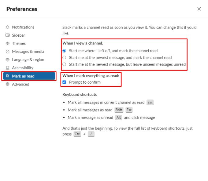 Slack : comment changer le moment où les chaînes sont marquées comme lues
