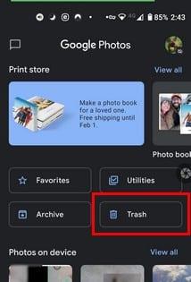 Google Foto's: de prullenbak buiten zetten