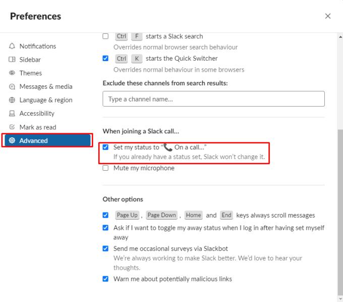 Slack：Slackがステータスを「通話中」に設定しないようにする方法