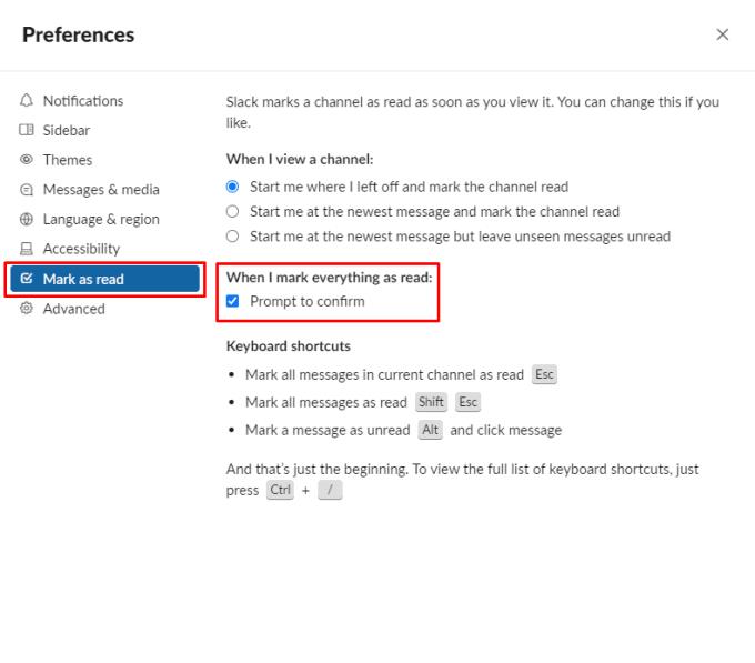 Slack: come disabilitare la richiesta di conferma contrassegnando tutto come letto