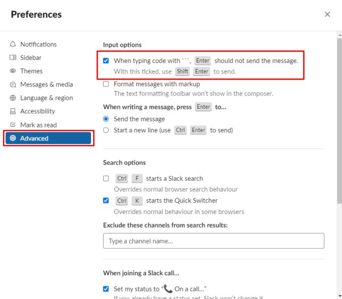Slack: Como evitar que mensagens sejam enviadas quando você pressiona Enter ao enviar um trecho de código