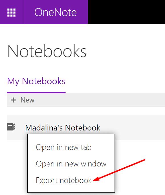 Correção: não há opção de exportação no OneNote