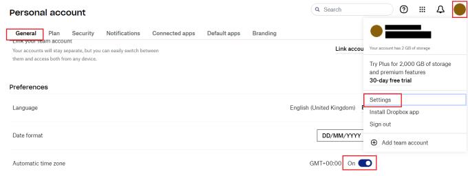 Dropbox: hoe u uw tijdzone kunt wijzigen