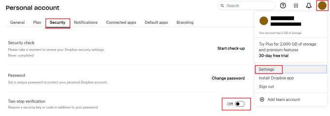 Dropbox: Cách bật xác thực hai yếu tố