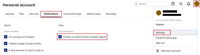 Dropbox: Como desativar o e-mail semanal de atividade de pasta compartilhada