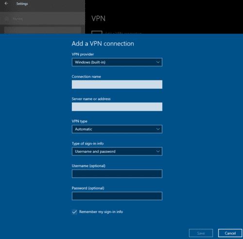 Guida per l'utente: configurazione VPN di Windows 10