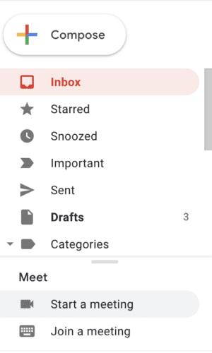 Inicio de una sesión de Google Meet desde Gmail