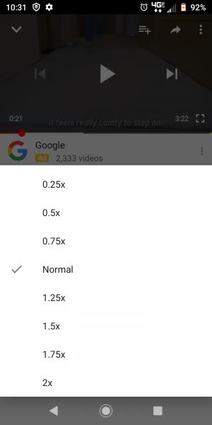 Impostazione della velocità di riproduzione predefinita nell'app YouTube