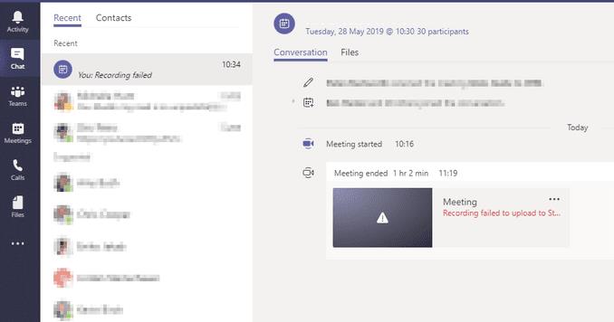 การบันทึกการประชุมของ Microsoft Teams ไม่สามารถอัปโหลดไปยังสตรีมได้