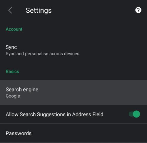 Vivaldi for Android：デフォルトの検索エンジンを変更