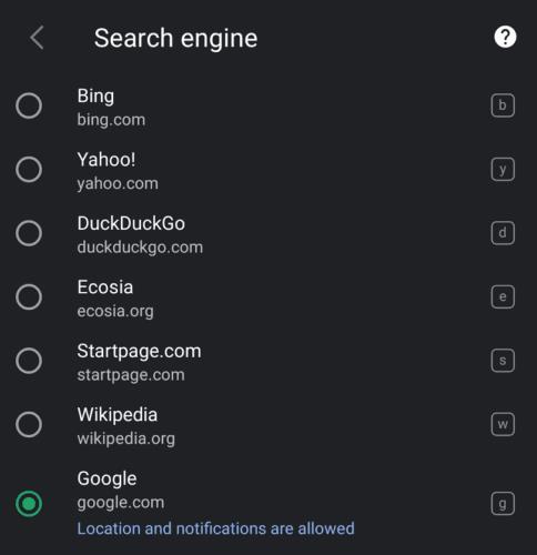 Vivaldi for Android：デフォルトの検索エンジンを変更