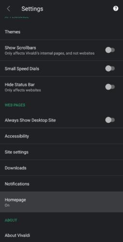 Vivaldi para Android: cambiar la página de inicio predeterminada