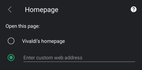 Vivaldi para Android: cambiar la página de inicio predeterminada