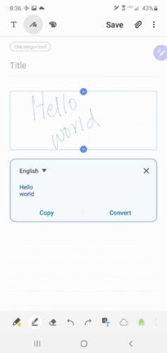 Converti scrittura a mano in testo con Samsung Notes