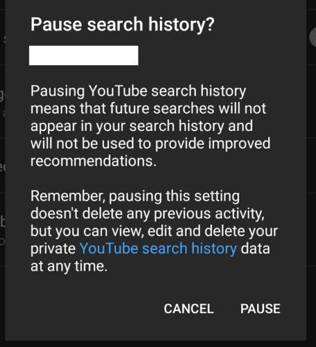 Hoe de zoekgeschiedenis in YouTube op Android te onderbreken