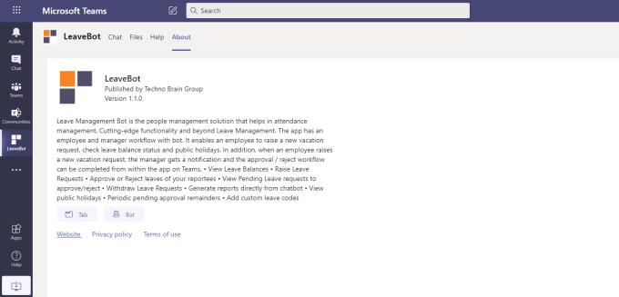 Integrazione di LeaveBot nel tuo account Microsoft Teams