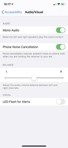 Configurando o iPhone para áudio mono para áudio balanceado