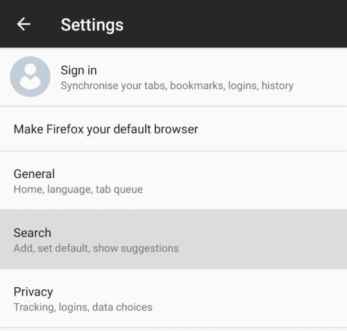 Firefox per Android: come modificare il motore di ricerca predefinito