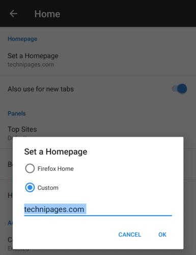 Firefox สำหรับ Android: วิธีตั้งค่าโฮมเพจแบบกำหนดเอง