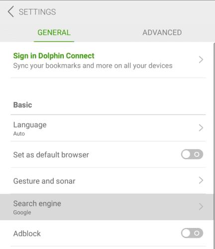 Dolphin pour Android : Comment changer le moteur de recherche par défaut