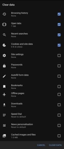Opera for Android：閲覧データを削除する方法